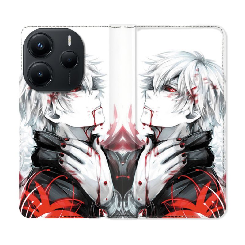 Housse Cuir Portefeuille Pour Xiaomi Redmi Note 14 5G Manga Tokyo Ghoul Kaneki Blanc