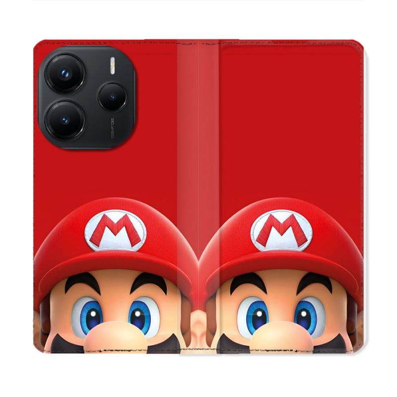 Housse Cuir Portefeuille Pour Xiaomi Redmi Note 14 5G Mario Rouge