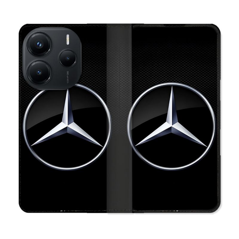 Housse Cuir Portefeuille Pour Xiaomi Redmi Note 14 5G Mercedes Carbone