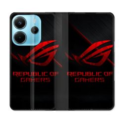 Housse Cuir Portefeuille Pour Xiaomi Redmi Note 14 4G ROG Rouge