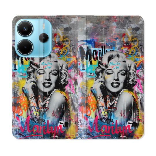 Housse Cuir Portefeuille Pour Xiaomi Redmi Note 14 4G Street Art Maryline Monroe