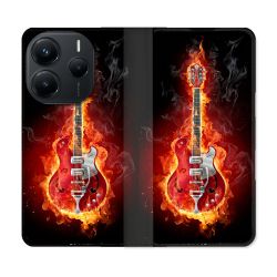Housse Cuir Portefeuille Pour Xiaomi Redmi Note 14 5G Musique Guitare Electrique