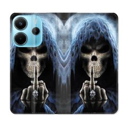 Housse Cuir Portefeuille Pour Xiaomi Redmi Note 14 4G Tete de Mort Doigt