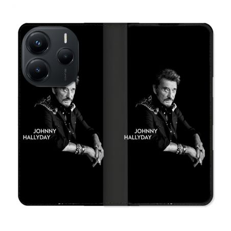 Housse Cuir Portefeuille Pour Xiaomi Redmi Note 14 5G Musique Johnny Hallyday Noir