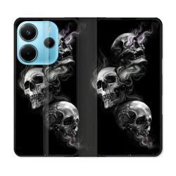 Housse Cuir Portefeuille Pour Xiaomi Redmi Note 14 4G Tete de Mort Triple