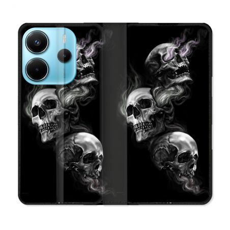 Housse Cuir Portefeuille Pour Xiaomi Redmi Note 14 4G Tete de Mort Triple