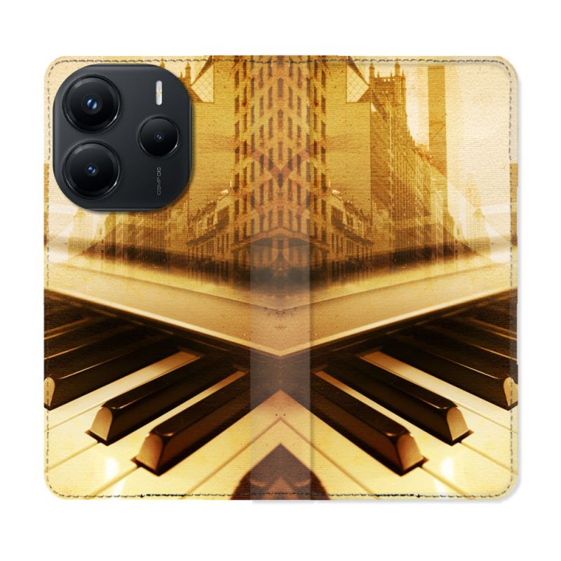 Housse Cuir Portefeuille Pour Xiaomi Redmi Note 14 5G Musique Piano Retro