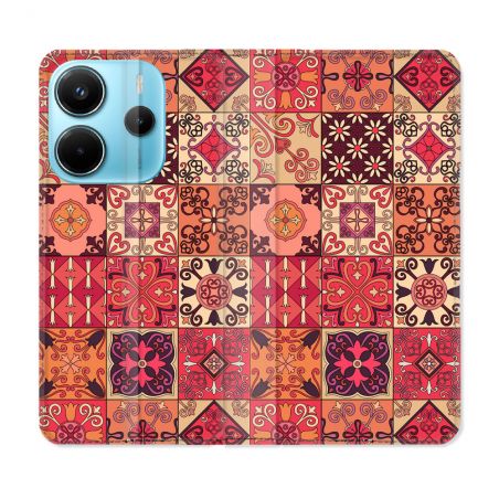 Housse Cuir Portefeuille Pour Xiaomi Redmi Note 14 4G Texture Carreau Ciment Rouge