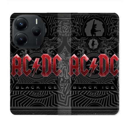Housse Cuir Portefeuille Pour Xiaomi Redmi Note 14 5G Musique Rock ACDC Rouge