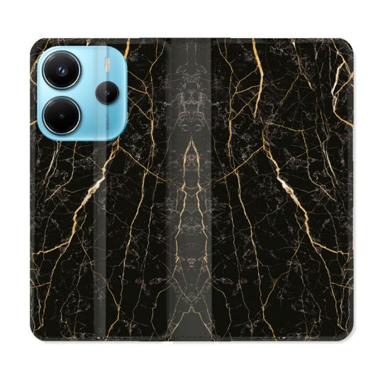 Housse Cuir Portefeuille Pour Xiaomi Redmi Note 14 4G Texture Marbre Noir