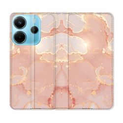 Housse Cuir Portefeuille Pour Xiaomi Redmi Note 14 4G Texture Marbre Rose