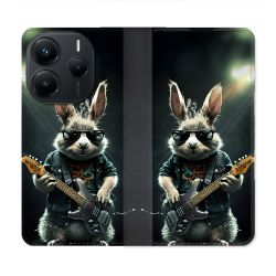 Housse Cuir Portefeuille Pour Xiaomi Redmi Note 14 5G Musique Rock Lapin