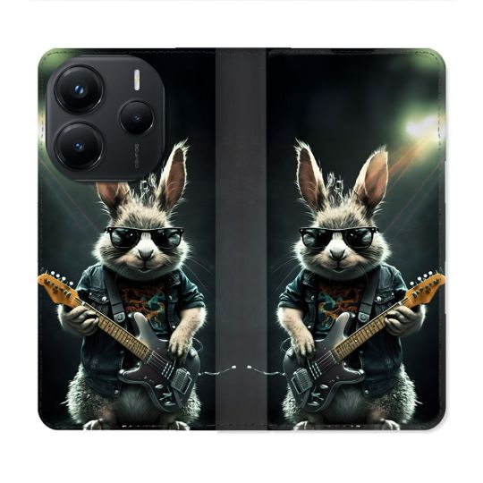 Housse Cuir Portefeuille Pour Xiaomi Redmi Note 14 5G Musique Rock Lapin