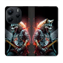 Housse Cuir Portefeuille Pour Xiaomi Redmi Note 14 5G Musique Rock Loup