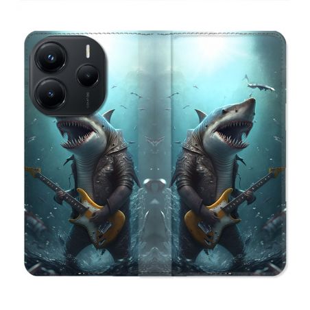 Housse Cuir Portefeuille Pour Xiaomi Redmi Note 14 5G Musique Rock Requin