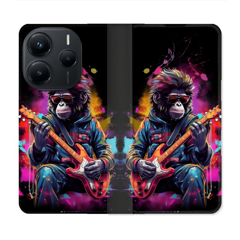 Housse Cuir Portefeuille Pour Xiaomi Redmi Note 14 5G Musique Rock Singe