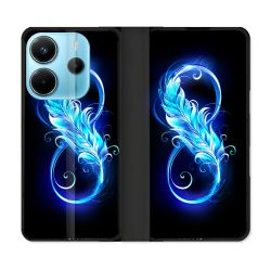 Housse Cuir Portefeuille Pour Xiaomi Redmi Note 14 4G Texture Plume Infini Bleu