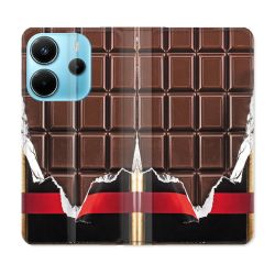 Housse Cuir Portefeuille Pour Xiaomi Redmi Note 14 4G Texture Trompe Oeil Chocolat
