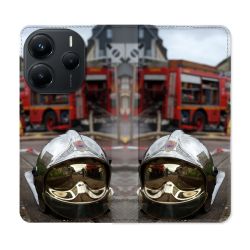 Housse Cuir Portefeuille Pour Xiaomi Redmi Note 14 5G Pompier Casque Camion