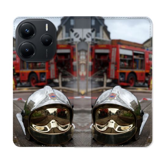 Housse Cuir Portefeuille Pour Xiaomi Redmi Note 14 5G Pompier Casque Camion