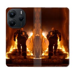 Housse Cuir Portefeuille Pour Xiaomi Redmi Note 14 5G Pompier Escalier