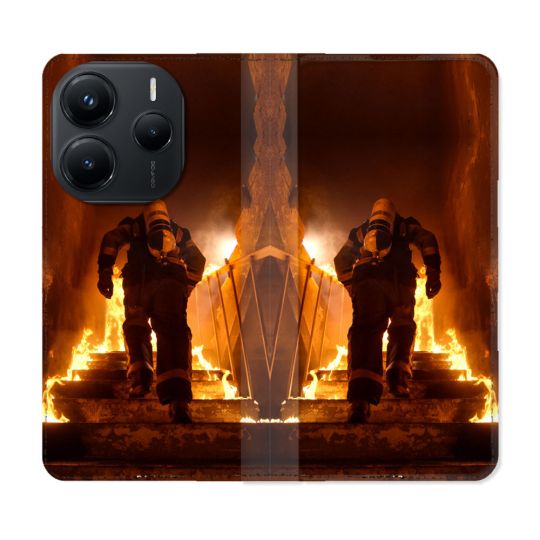 Housse Cuir Portefeuille Pour Xiaomi Redmi Note 14 5G Pompier Escalier