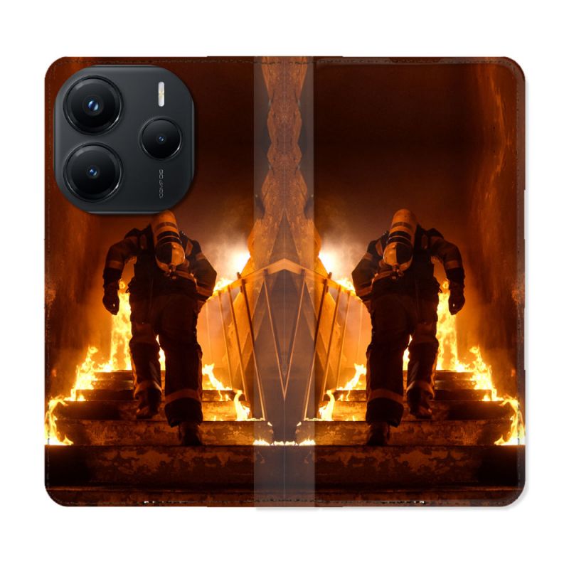 Housse Cuir Portefeuille Pour Xiaomi Redmi Note 14 5G Pompier Escalier