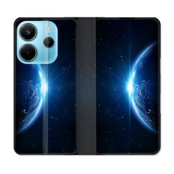 Housse Cuir Portefeuille Pour Xiaomi Redmi Note 14 4G Univers Planete Terre