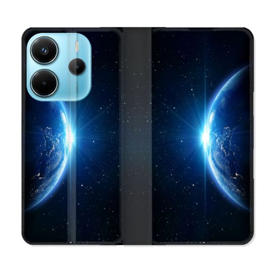 Housse Cuir Portefeuille Pour Xiaomi Redmi Note 14 4G Univers Planete Terre