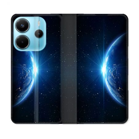 Housse Cuir Portefeuille Pour Xiaomi Redmi Note 14 4G Univers Planete Terre