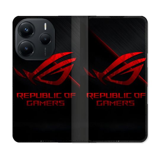 Housse Cuir Portefeuille Pour Xiaomi Redmi Note 14 5G ROG Rouge