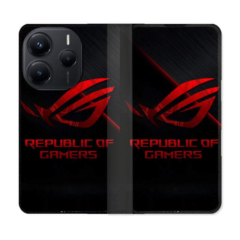 Housse Cuir Portefeuille Pour Xiaomi Redmi Note 14 5G ROG Rouge