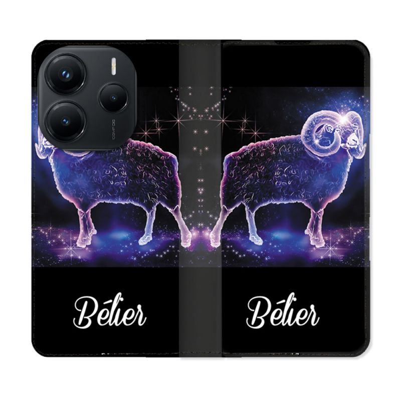 Housse Cuir Portefeuille Pour Xiaomi Redmi Note 14 5G Signe Zodiaque 2 Bélier