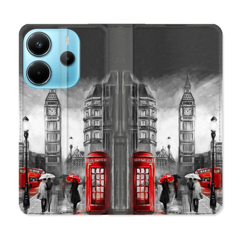 Housse Cuir Portefeuille Pour Xiaomi Redmi Note 14 4G Voyage Angleterre Londres Vintage