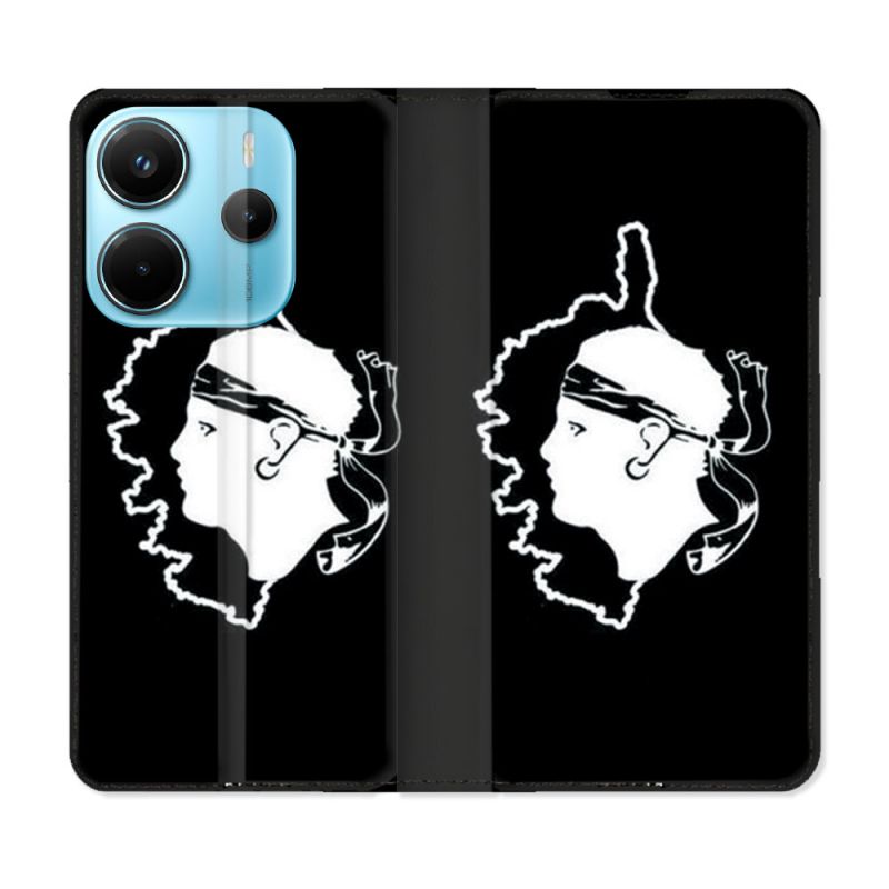 Housse Cuir Portefeuille Pour Xiaomi Redmi Note 14 4G Voyage Corse Noir