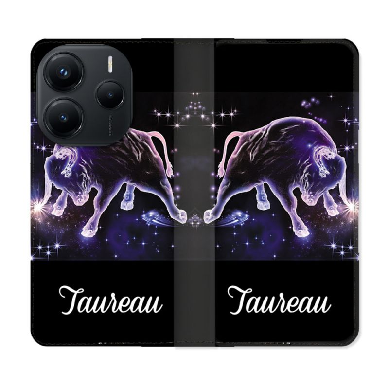 Housse Cuir Portefeuille Pour Xiaomi Redmi Note 14 5G Signe Zodiaque 2 Taureau