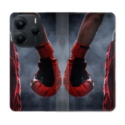 Housse Cuir Portefeuille Pour Xiaomi Redmi Note 14 5G Sport Boxe Gant Rouge