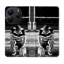 Housse Cuir Portefeuille Pour Xiaomi Redmi Note 14 5G Sport Rugby Noir Blanc