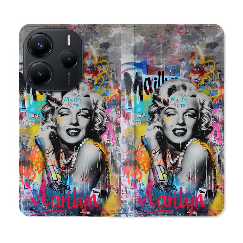 Housse Cuir Portefeuille Pour Xiaomi Redmi Note 14 5G Street Art Maryline Monroe