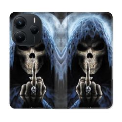 Housse Cuir Portefeuille Pour Xiaomi Redmi Note 14 5G Tete de Mort Doigt