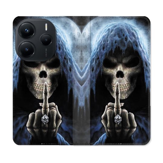 Housse Cuir Portefeuille Pour Xiaomi Redmi Note 14 5G Tete de Mort Doigt