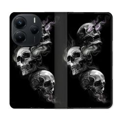 Housse Cuir Portefeuille Pour Xiaomi Redmi Note 14 5G Tete de Mort Triple