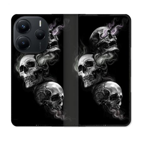 Housse Cuir Portefeuille Pour Xiaomi Redmi Note 14 5G Tete de Mort Triple