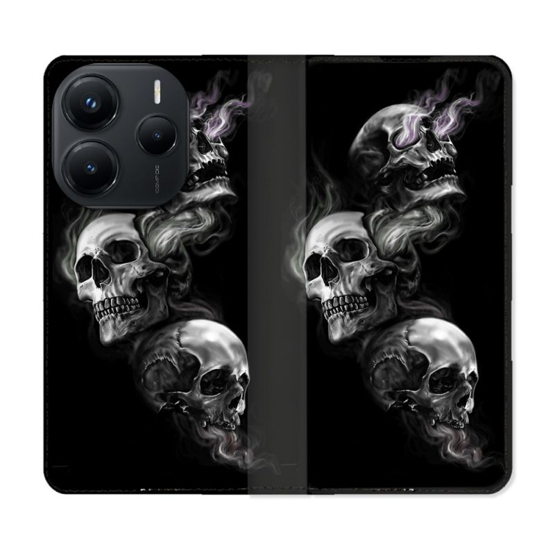 Housse Cuir Portefeuille Pour Xiaomi Redmi Note 14 5G Tete de Mort Triple