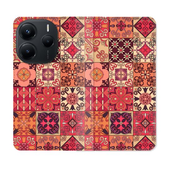 Housse Cuir Portefeuille Pour Xiaomi Redmi Note 14 5G Texture Carreau Ciment Rouge