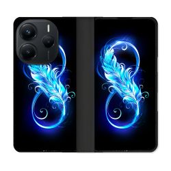 Housse Cuir Portefeuille Pour Xiaomi Redmi Note 14 5G Texture Plume Infini Bleu