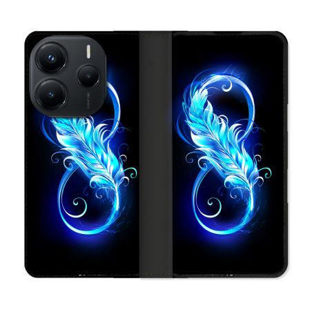 Housse Cuir Portefeuille Pour Xiaomi Redmi Note 14 5G Texture Plume Infini Bleu