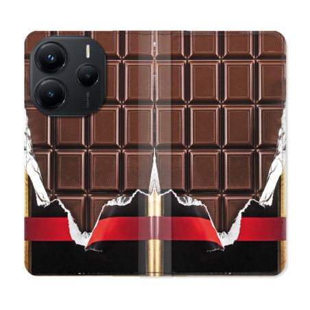 Housse Cuir Portefeuille Pour Xiaomi Redmi Note 14 5G Texture Trompe Oeil Chocolat