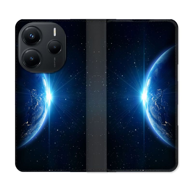 Housse Cuir Portefeuille Pour Xiaomi Redmi Note 14 5G Univers Planete Terre