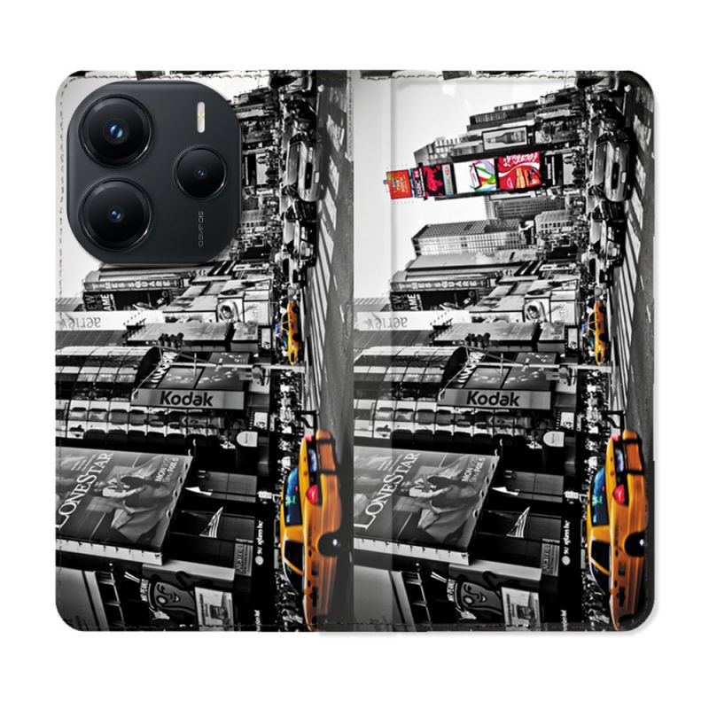 Housse Cuir Portefeuille Pour Xiaomi Redmi Note 14 5G Voyage Amerique USA New York Taxi